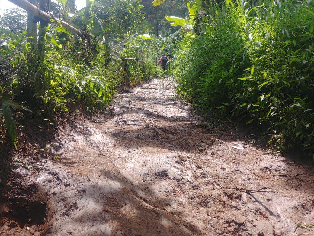 Tanah liat sangat licin jika terkena air hujan, apalagi posisi miring