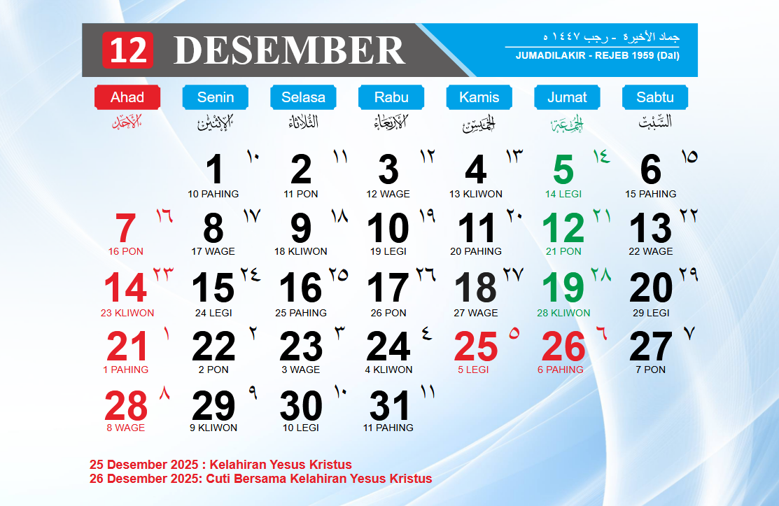 kalender jawa desember 2025 dari kemenag