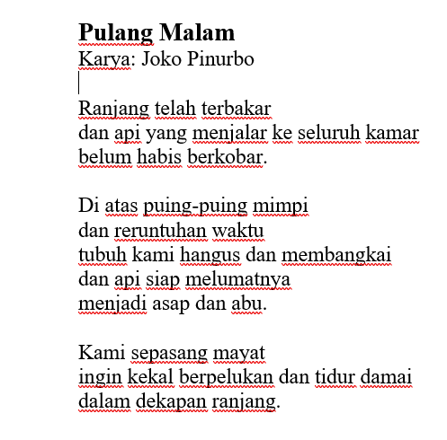Puisi Pulang Malam karya Joko Pinurbo