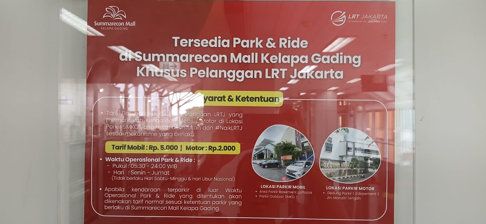 Tarif dan Jam Operasional Park and Ride Mall Kelapa Gading Khusus Pelanggan LRT Jakarta