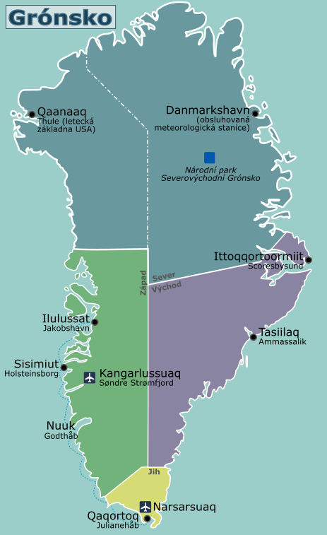 Peta lokasi Greenland di antara Samudra Arktik dan Atlantik | sumber wikimedia commons