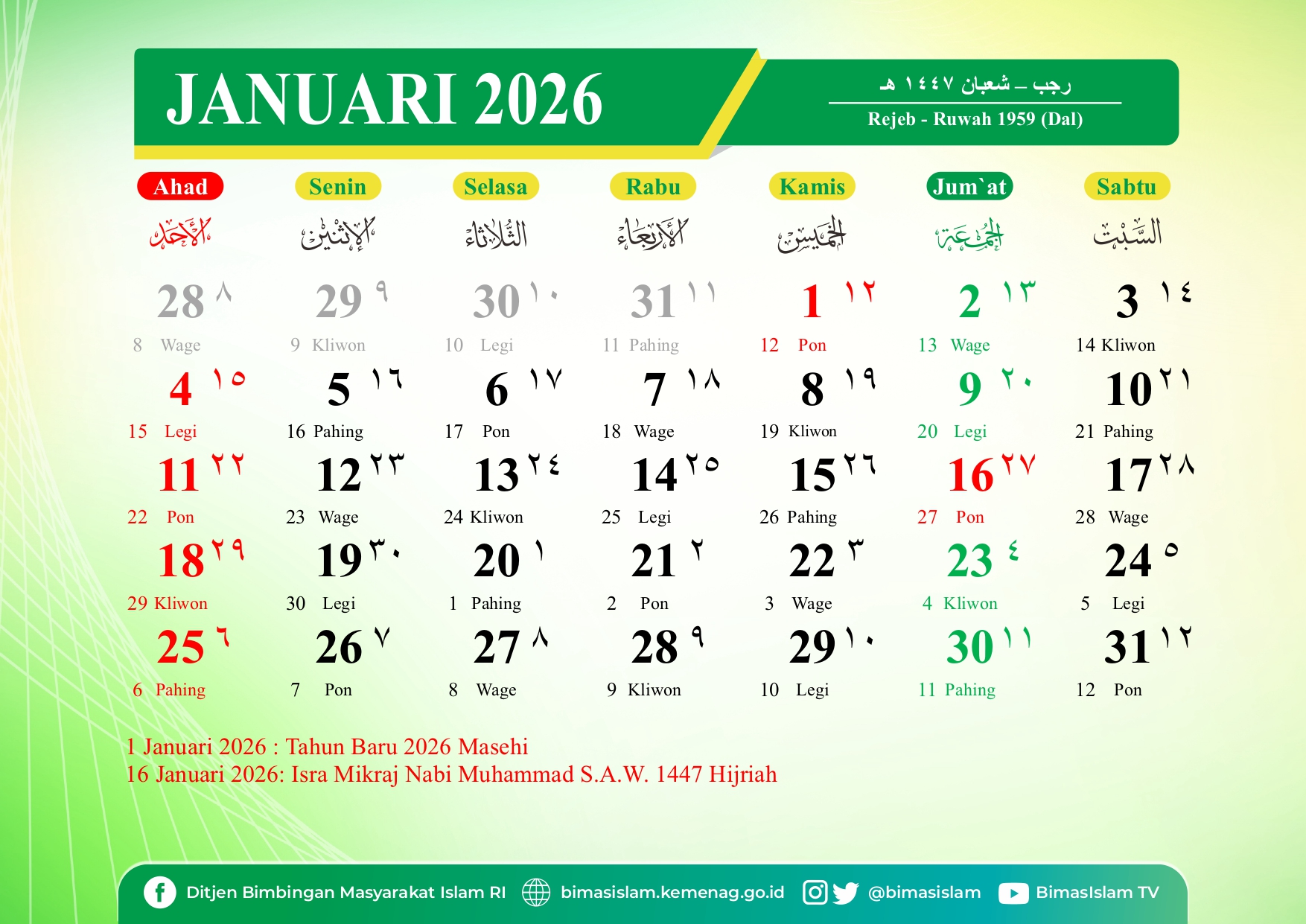 Kalender Hijriah 2026 Kemenag Lengkap Hari Besar Islam | Sumber: Kemenag