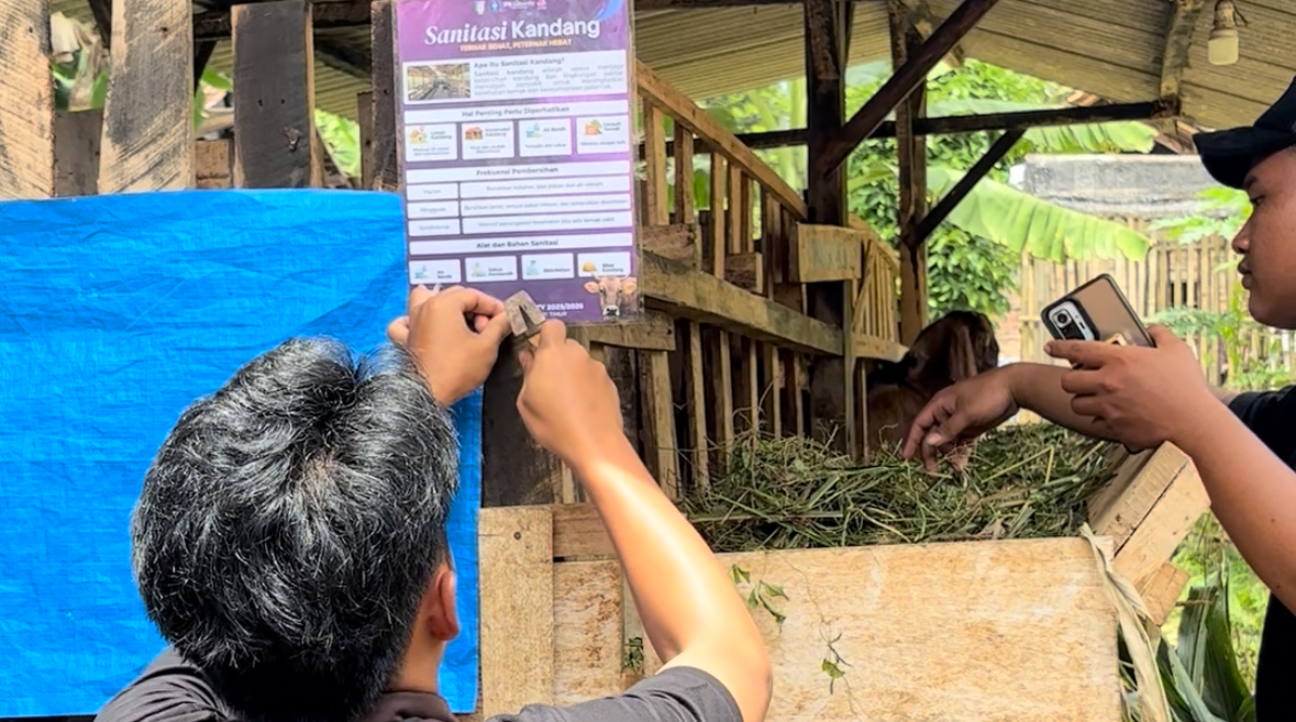  Dokumentasi Pemasangan Poster Sanitasi Kandang di Peternakan Pemukian Warga Waringin Sari Timur | Sumber : Dokumentasi Pribadi 