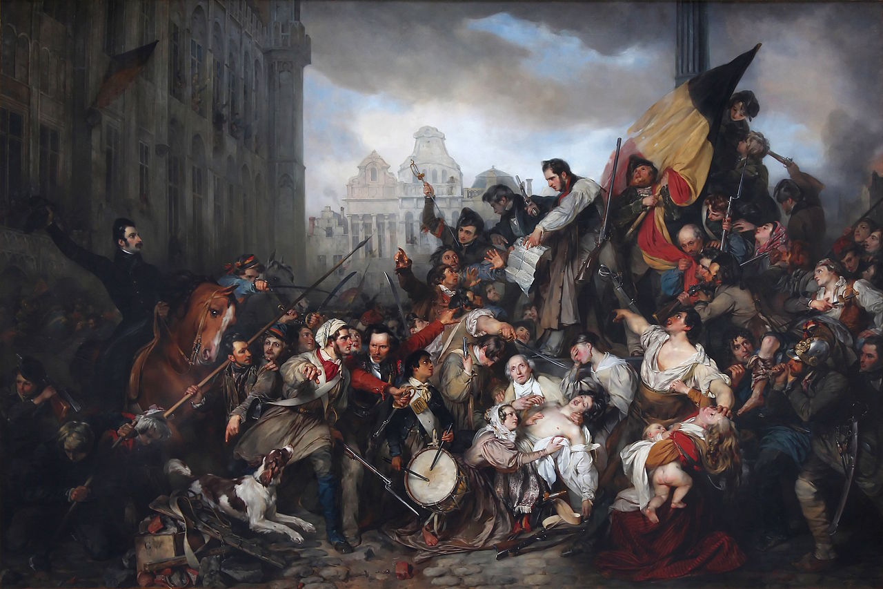 Lukisan ini menggambarkan momen krusial dalam Revolusi Belgia 1830, yaitu perlawanan rakyat di alun-alun pusat kota Brussels (Grand Place) melawan kekuasaan Kerajaan Belanda.Gambar By Égide Charles Gustave Wappers - |+/−, Public Domain, https://commons.wikimedia.org/w/index.php?curid=18494930