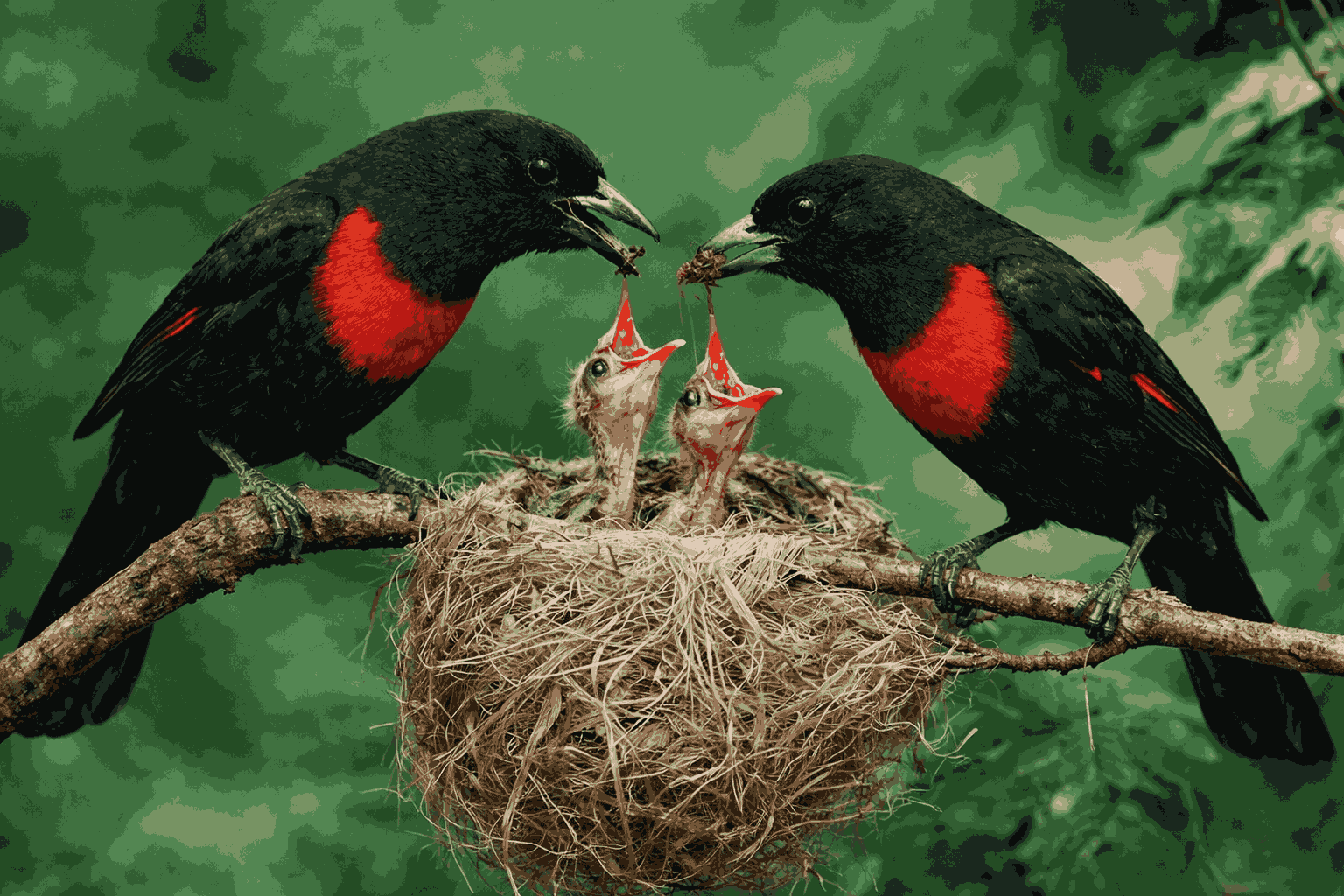 Burung ini membangun sarang di dahan tinggi, biasanya tersembunyi di antara dedaunan lebat. Sarangnya berbentuk mangkuk kecil dari serat tumbuhan, lumut, dan bahan alami lain. Jumlah telur umumnya dua hingga tiga butir, dengan masa pengeraman sekitar dua minggu (Gambar: ChatGPT Image)