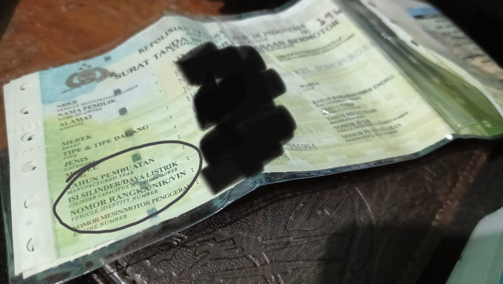 letak nomor rangka motor di stnk yang baru