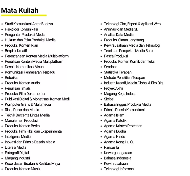 Daftar Mata Kuliah yang Ditawarkan Jurusan Produksi Media Universitas Indonesia | Sumber: Humas Vokasi UI