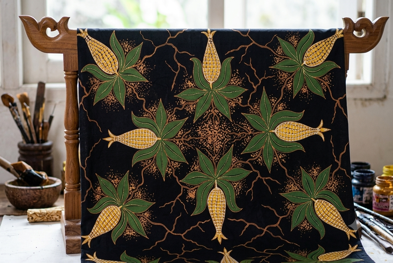Ilustrasi Batik Bojonegoro Motif Jagung Miji Emas | Sumber: Generated AI