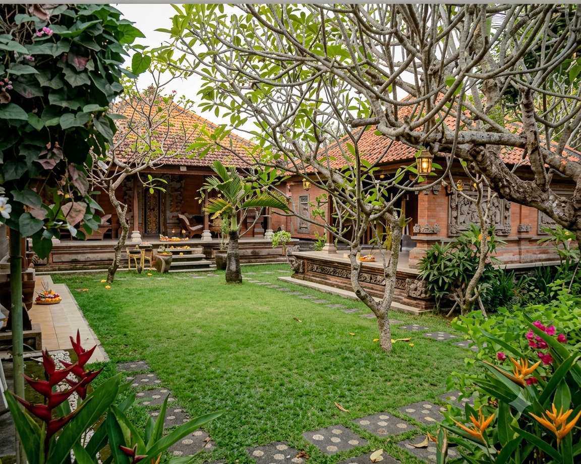 Ilustrasi Natah Pada Rumah Bali | Sumber: Generated AI