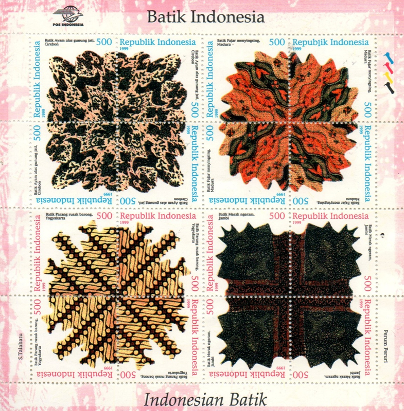 Gambar Motif Batik Cirebon Ayam Alas Gunung Jati pada Perangko Keluaran Pos Indonesia | Kementrian Perindustrian RI