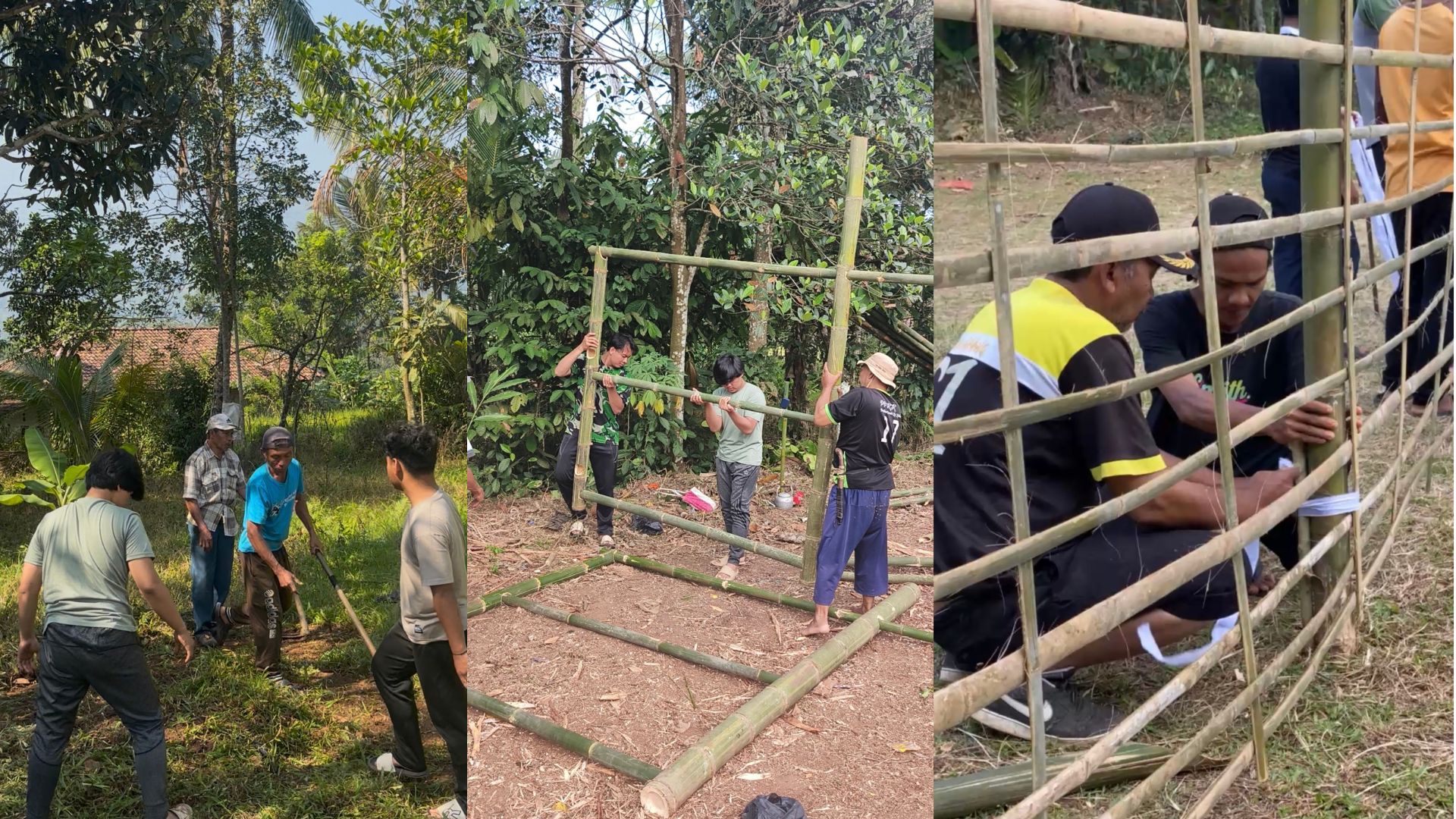 Gotong royong pembangunan saung Kalahang EcoBank bersama masyarakat | Foto: Dokumentasi KKM Eksyar Kelompok 1