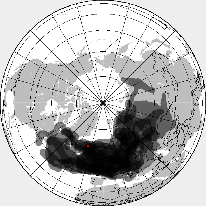 Peta sebaran awan abu vulkanik dari erupsi Eyjafjallajökull, Islandia