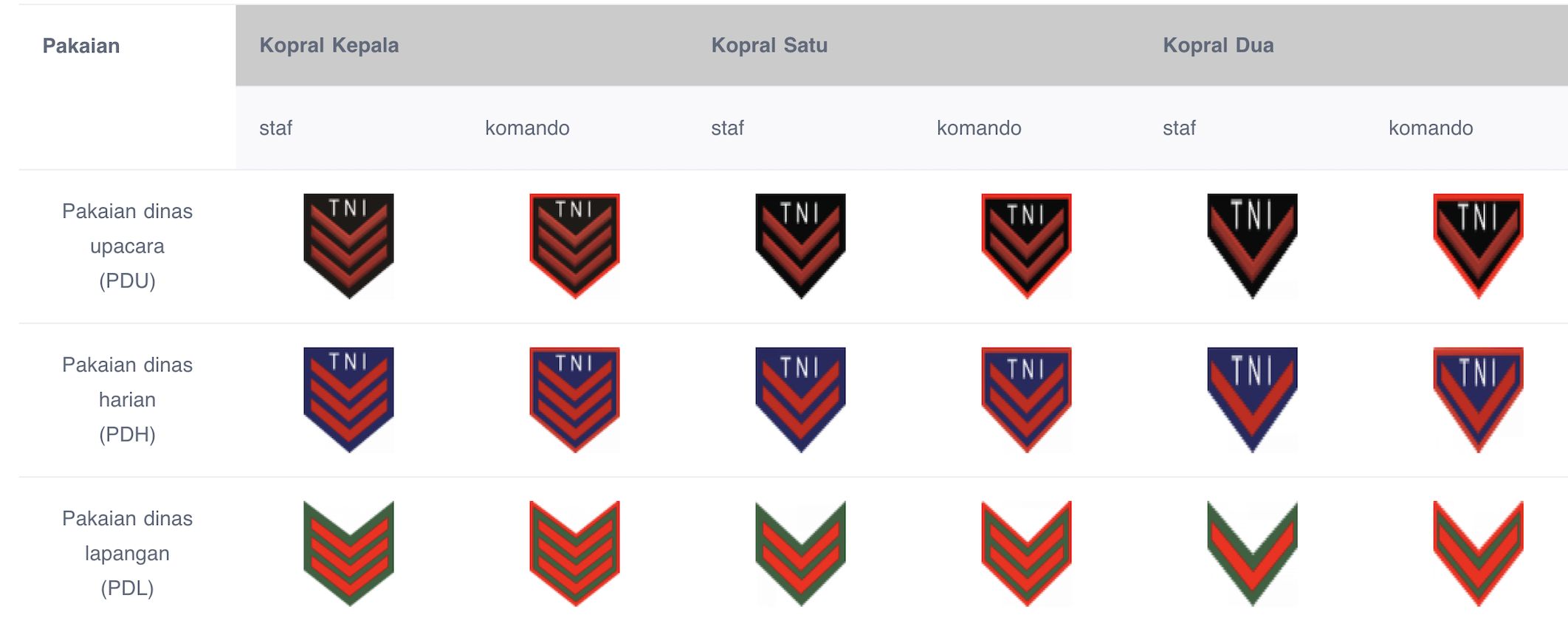 pangkat tamtama kepala TNI AU, pangkat TNI AU