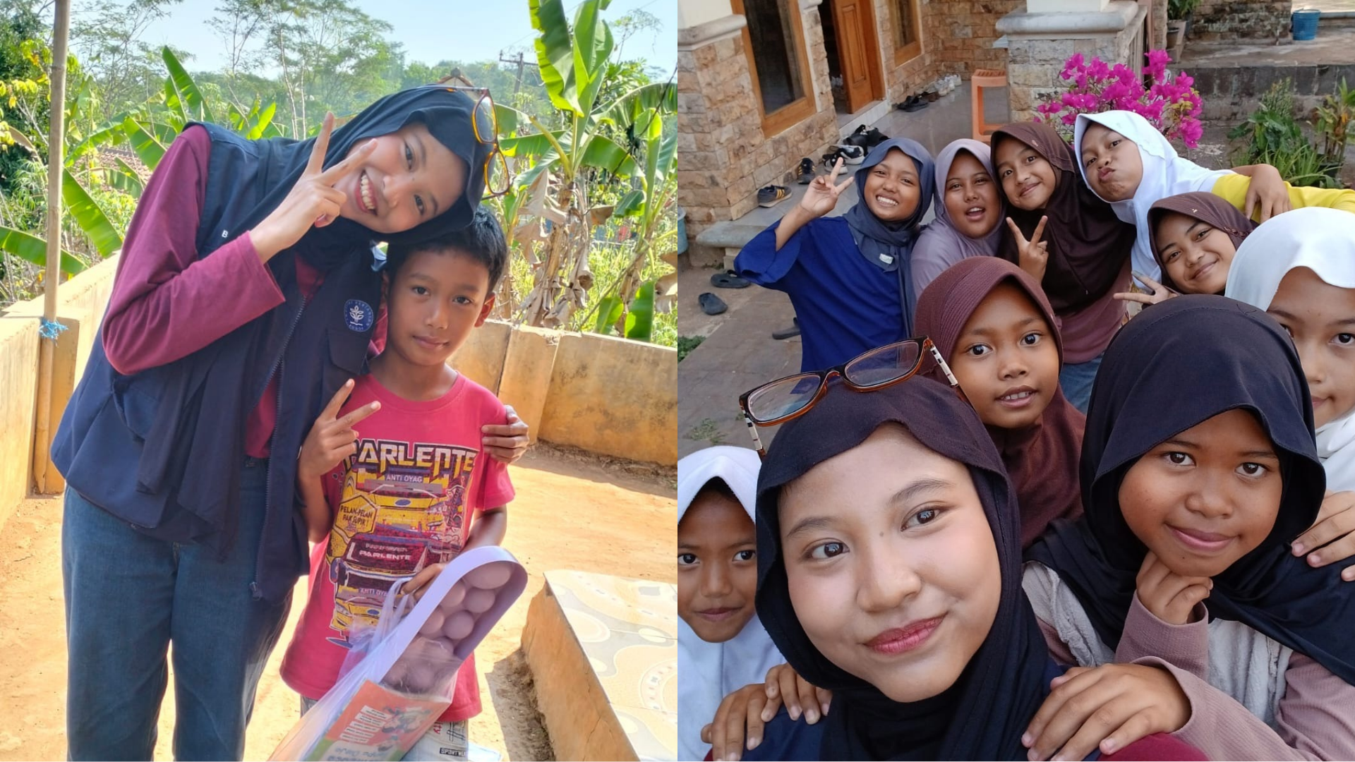 Dokumentasi kebersamaan mahasiswa KKNT IPB University bersama anak-anak Desa Bojongloa