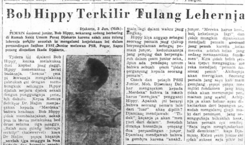 Pemberitaan mengenai terkilirnya leher Bob Hippy saat melawan PSB Bogor. (Foto: Merdeka)