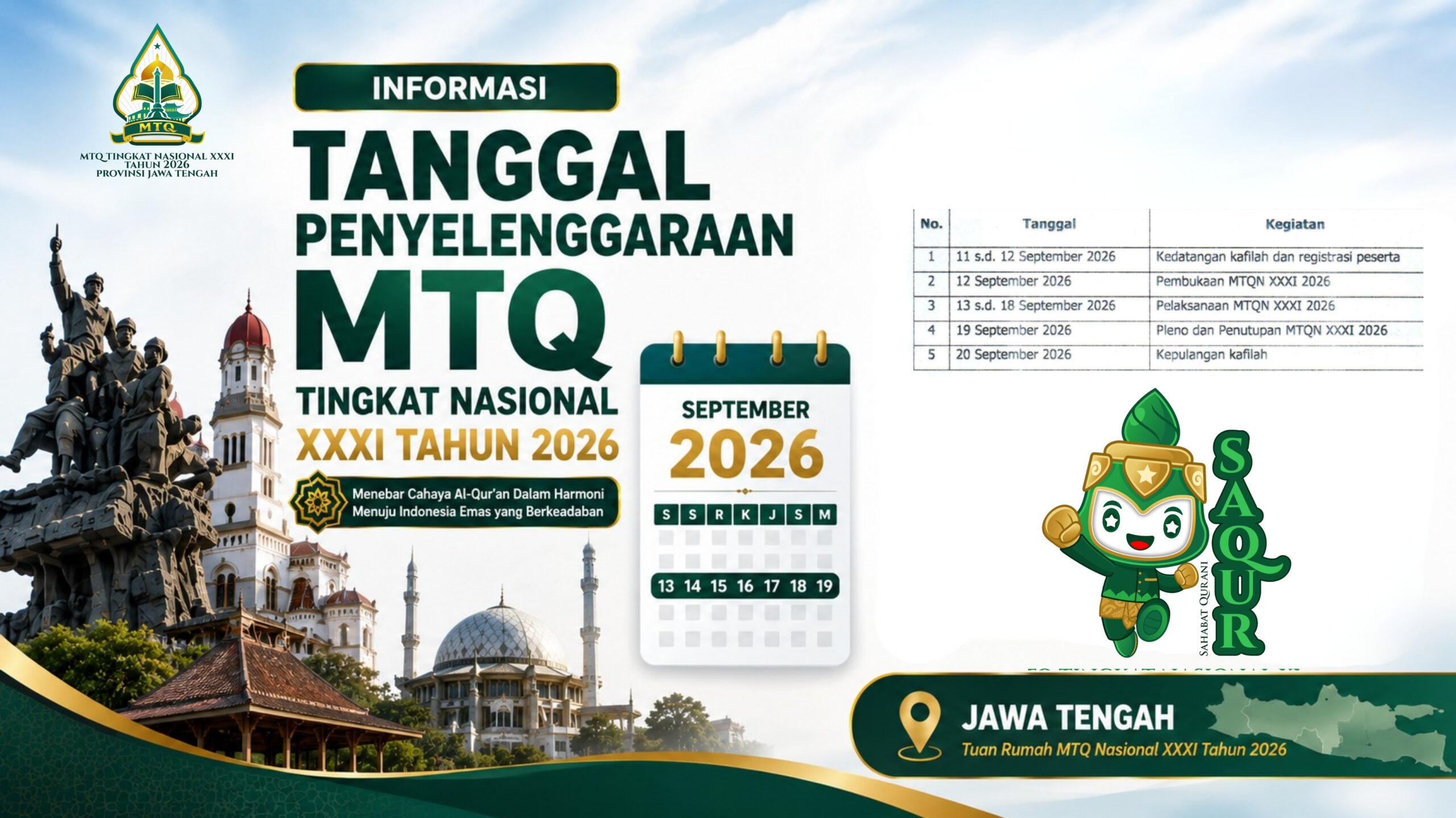Revisi Jadwal MTQ Nasional 2026 Terbaru di Semarang, Jawa Tengah | LPTQ Jateng