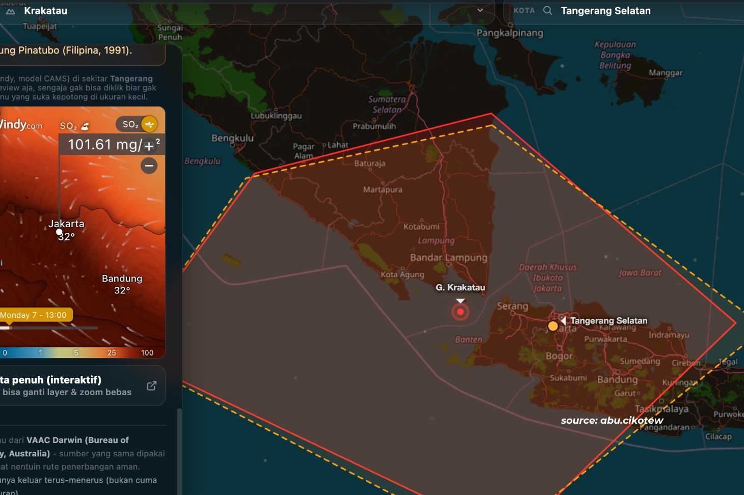 cara cek sebaran abu vulkanik, pantau sebaran abu vulkanik, abu vulkanik, gunung krakatau, gunung anak krakatau