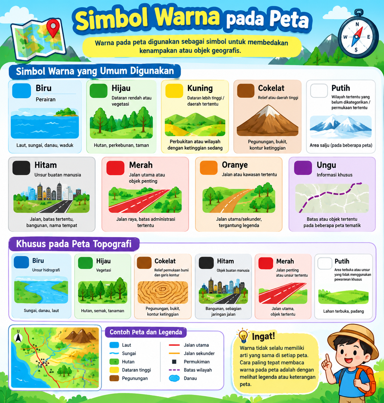 arti simbol warna pada peta, arti legenda pada peta, peta