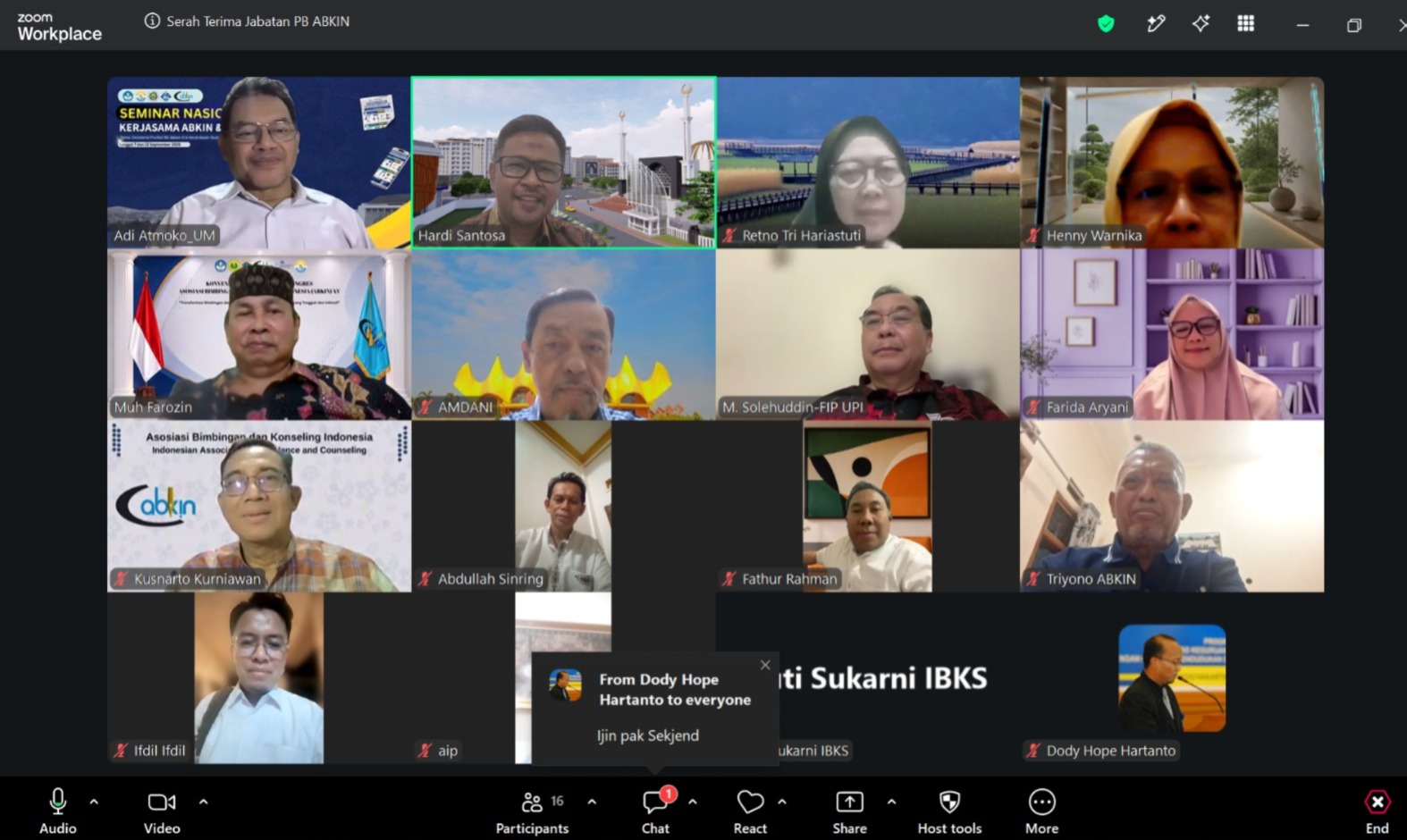 serah terima jabatan PB ABNKIN lewat zoom meeting