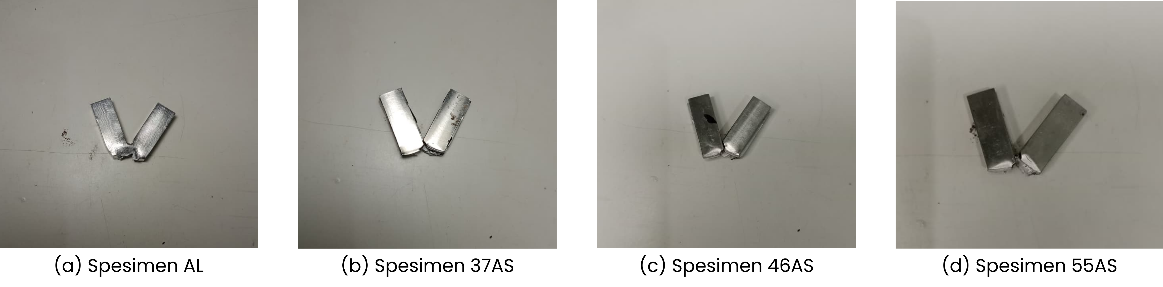  Spesimen laminasi aluminium AA6061 dan baja tahan karat SS304 dengan variasi ketebalan lapisan. Sumber: Dokumentasi penelitian – Indratma Fawaz. 