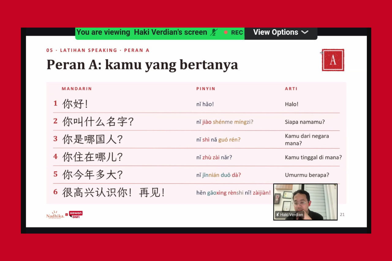 Latihan Speaking BerKawan Mandarin GNFI