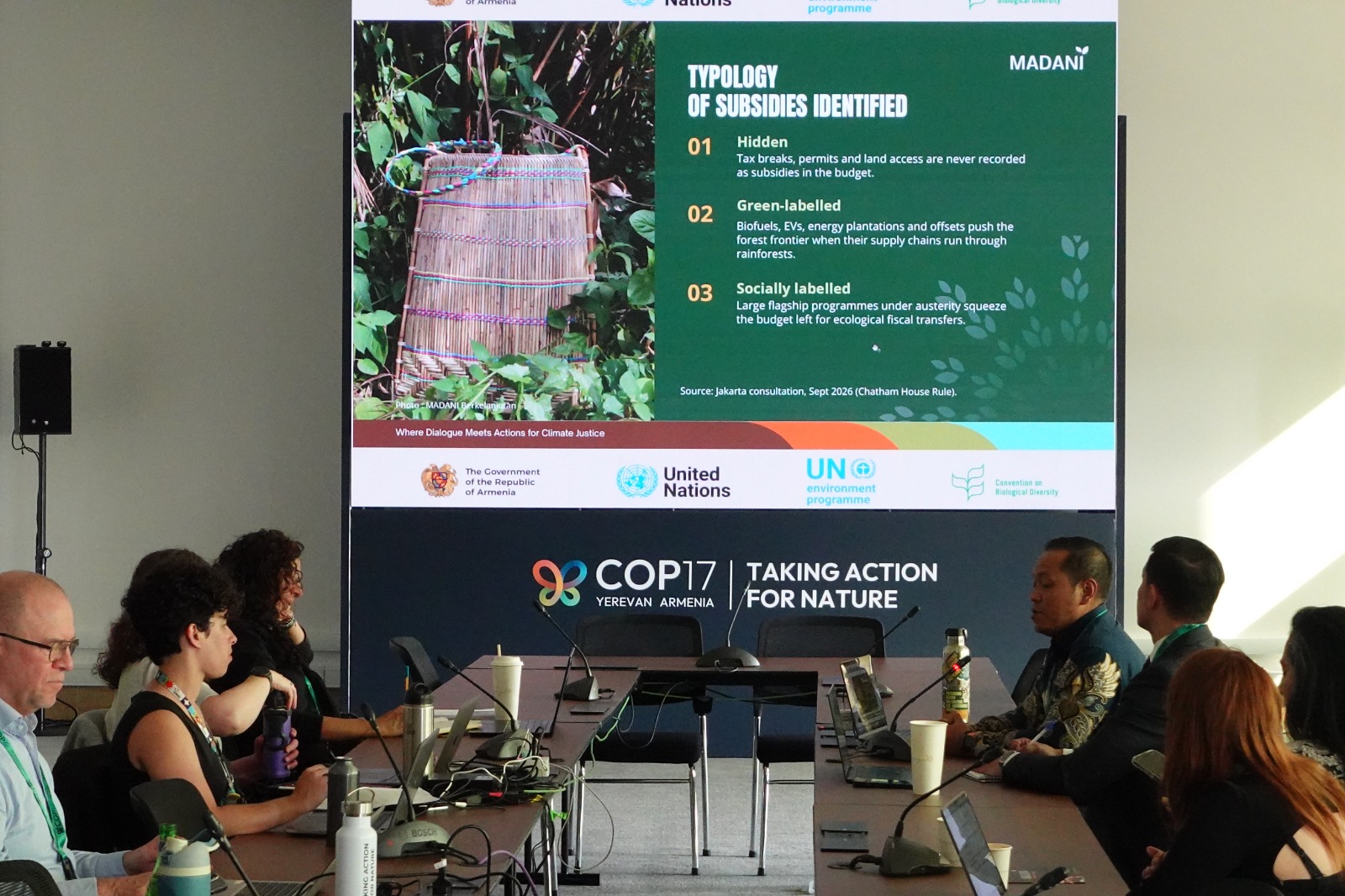 Badan Pengurus MADANI Berkelanjutan, Giorgio Budi Indrarto berbicara dalam diskusi pendukung Konferensi Para Pihak ke-17 Konvensi Keanekaragaman Hayati (CBD COP17) yang berlangsung di Yerevan, Armenia pada Senin 19 Oktober 2026