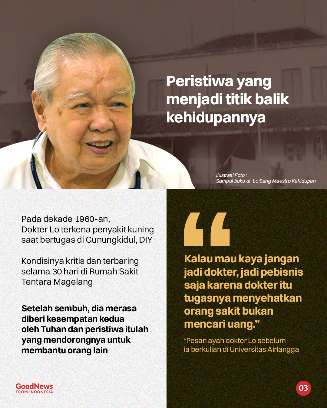 Kisah Dokter Lo, Dokter Dermawan yang Puluhan Tahun Gratiskan Biaya Berobat Warga Miskin