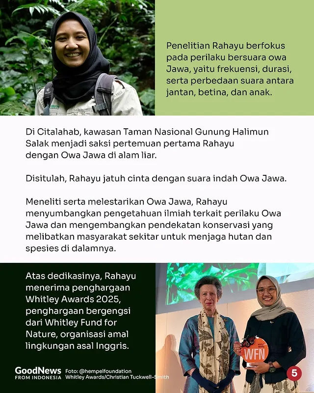 Rahayu Oktaviani, Peneliti Owa Jawa Peraih Penghargaan Bergengsi Whitley Awards 2025