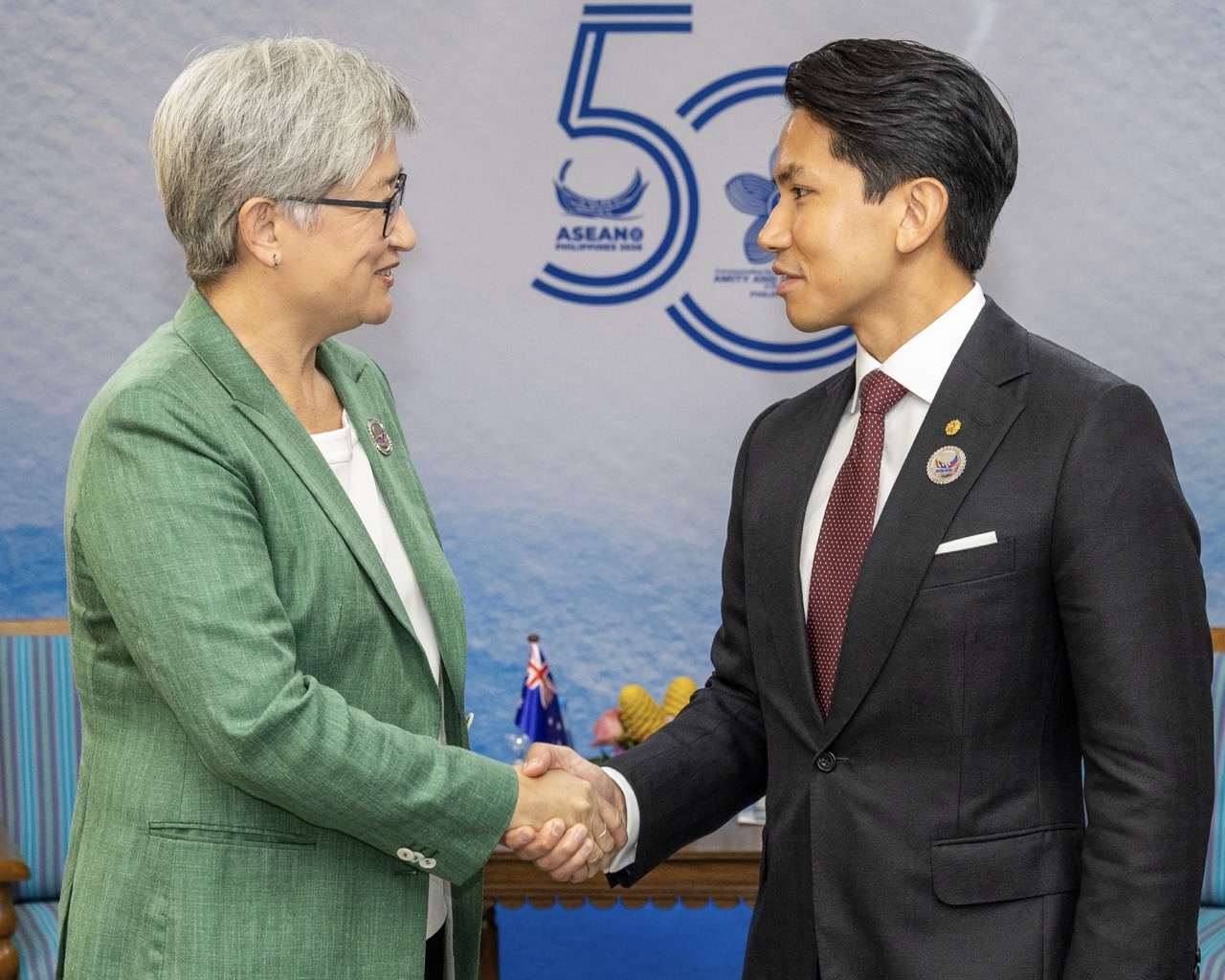 Australian Foreign Minister Penny Wong meets Brunei’s Prince Abdul Mateen on the sidelines of the ASEAN Foreign Ministers’ Meetings in Manila in July 2026.