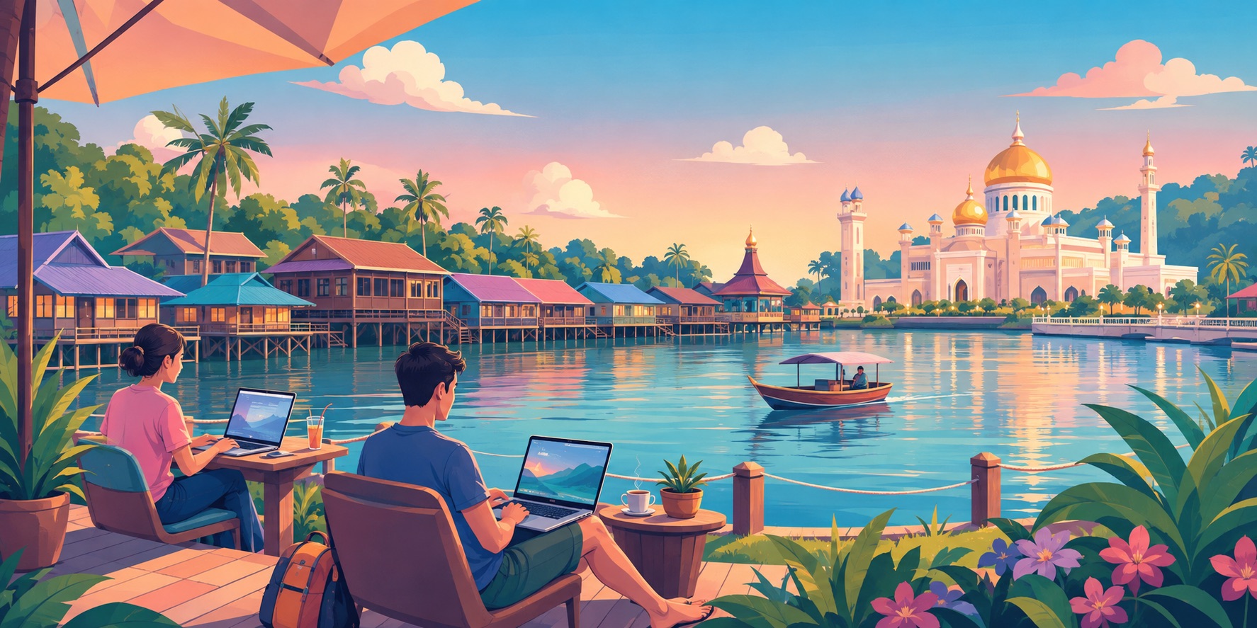 An illustration of digital nomads in Brunei Darussalam