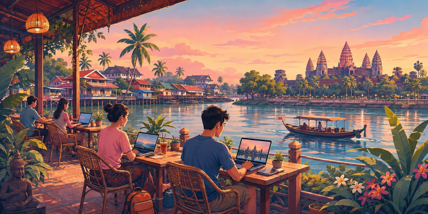 An illustration of digital nomads in Cambodia