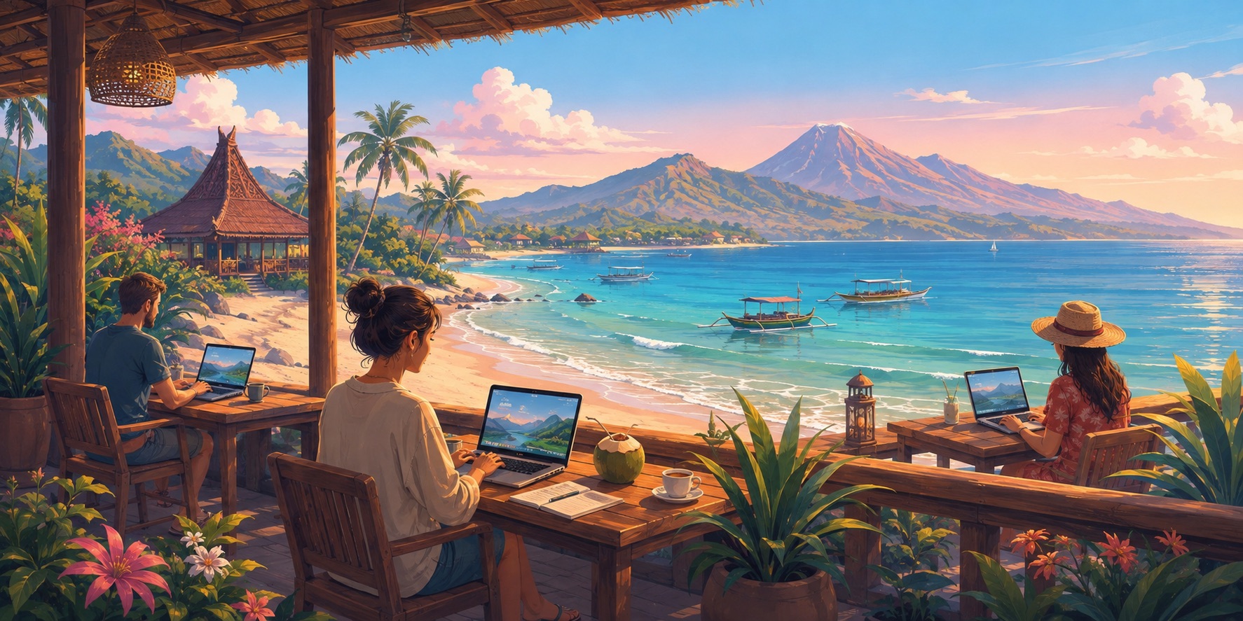 An illustration of digital nomads in Indonesia