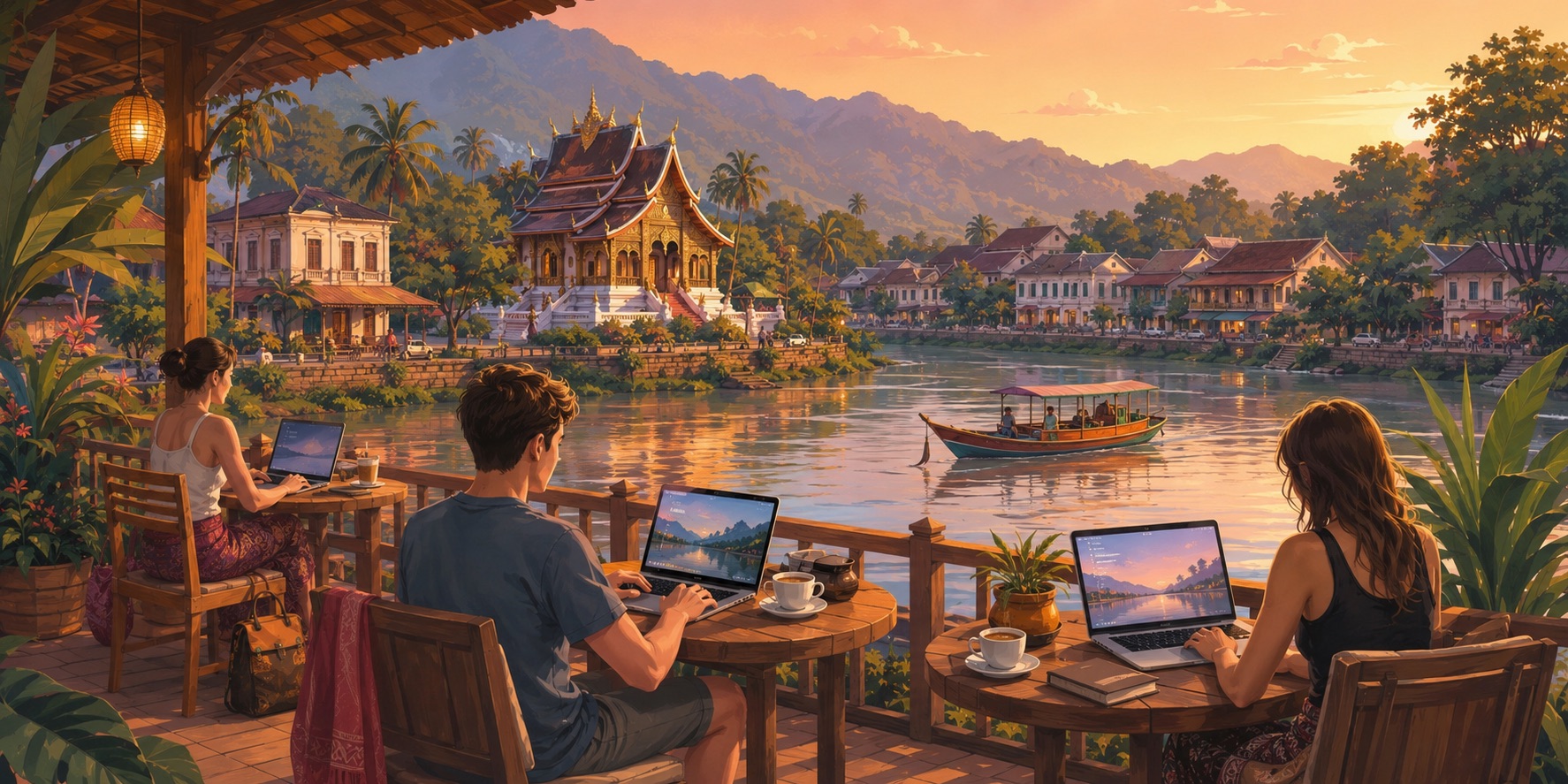 An illustration of digital nomads in Laos