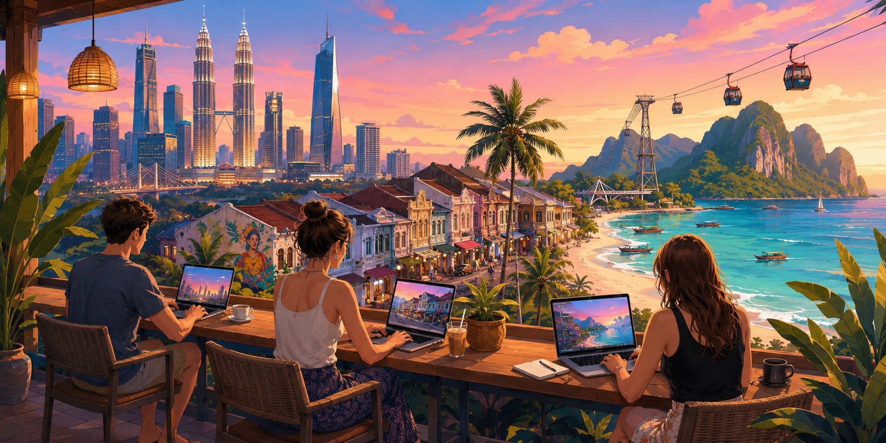 An illustration of digital nomads in Malaysia