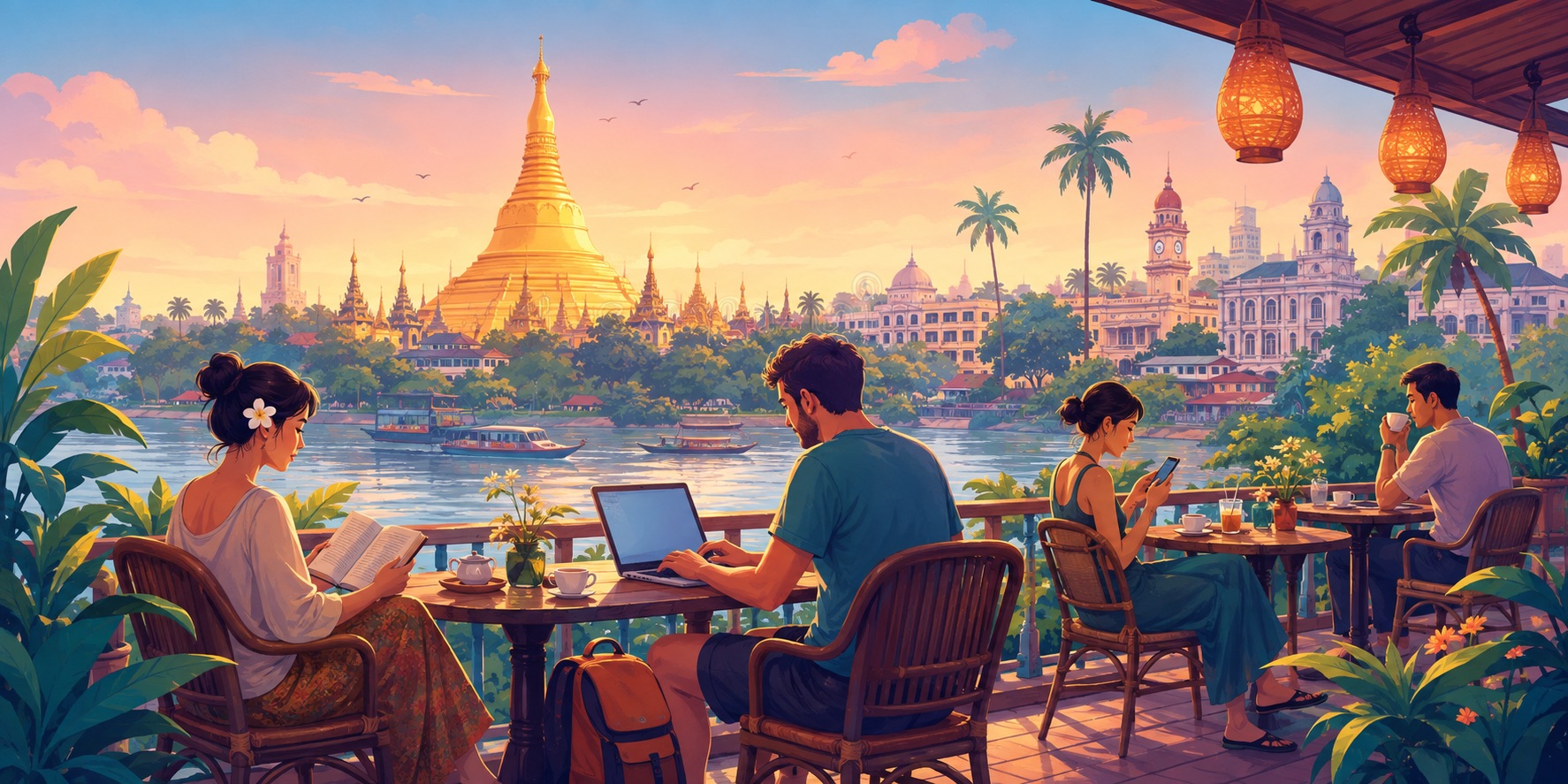 An illustration of digital nomads in Myanmar