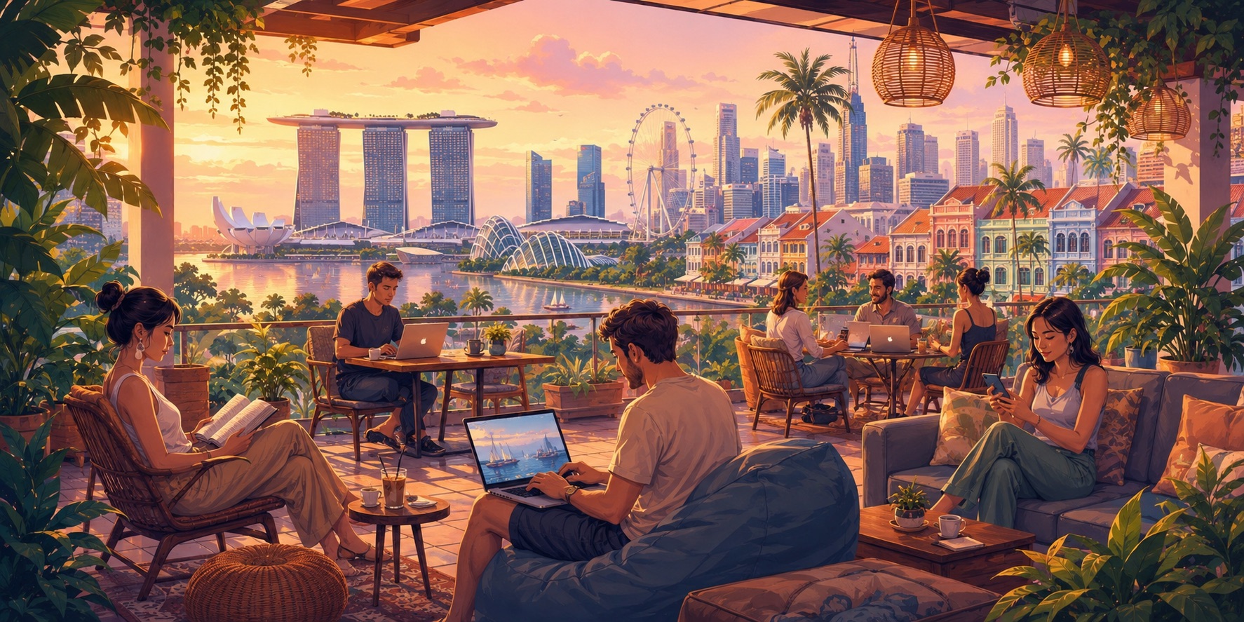 An illustration of digital nomads in Singapore