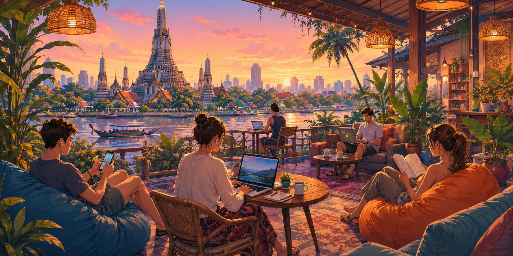 An illustration of digital nomads in Thailand