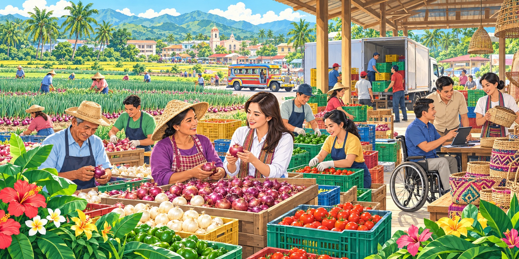 An illustration of Filipino farmers, artisans and entrepreneurs working together, reflecting the Philippines’ push for inclusive business that connects local livelihoods with wider ASEAN markets.