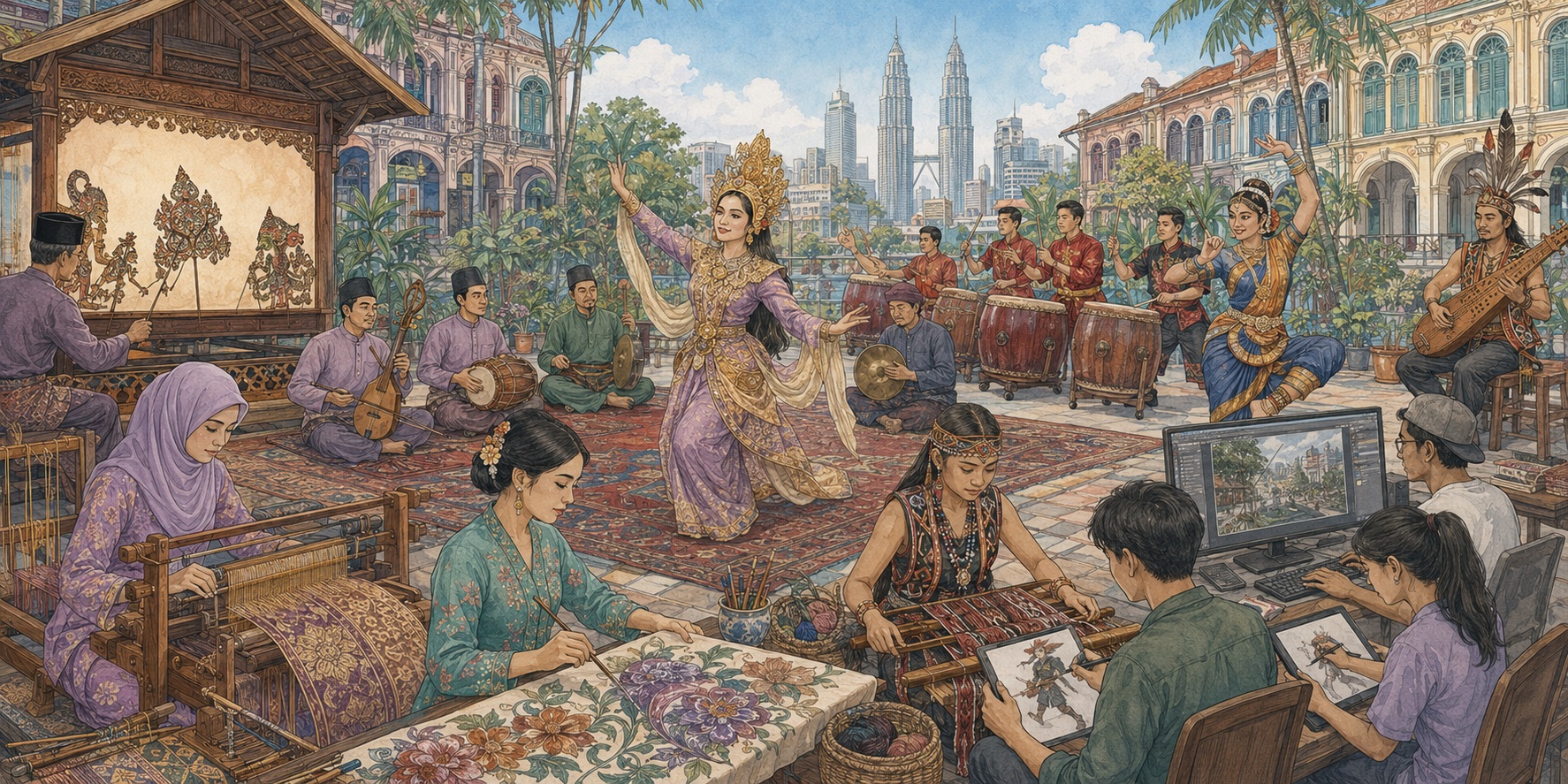 An illustration of Malaysias creative momentum_royal traditions, street walls and digital worlds