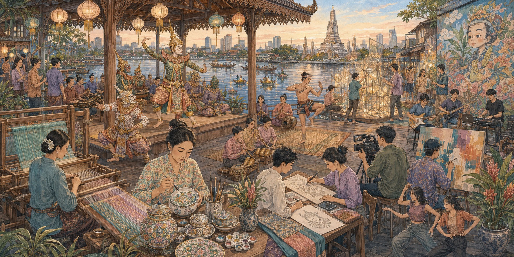 An illustration of Thailands Creative Voltage_Sacred Gold, Street Walls and Streaming Screens