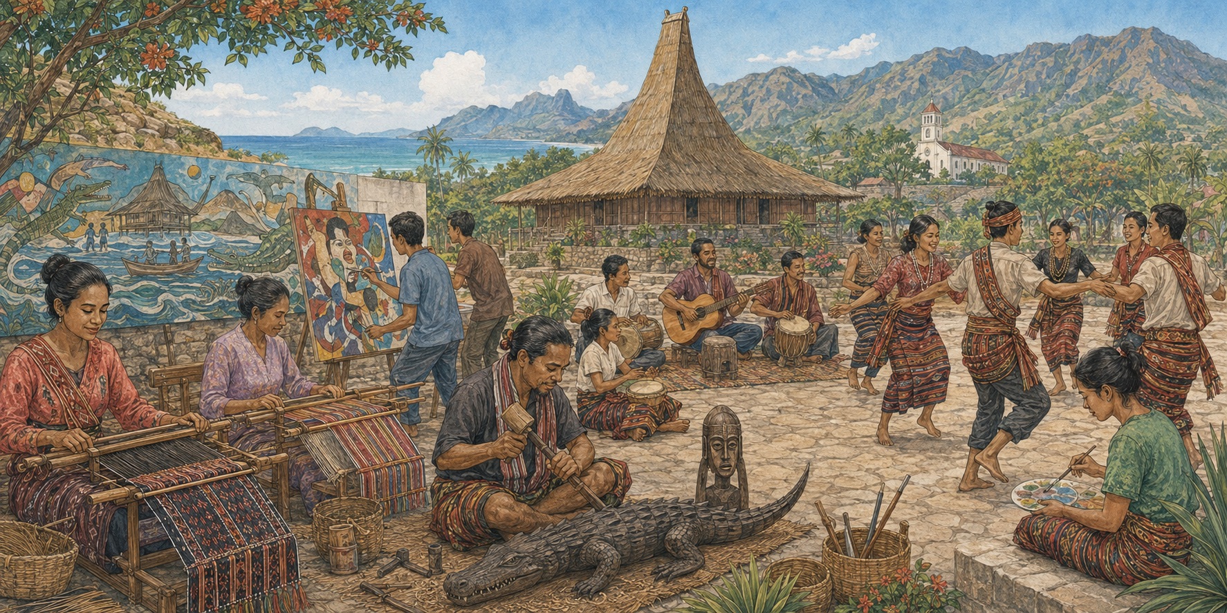 An illustration of Timor-Lestes Creative Reawakening_A Young Nation Weaves Its Future