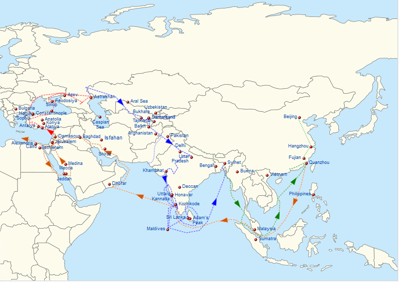 Ibn Battuta itinerary of 1332-1346