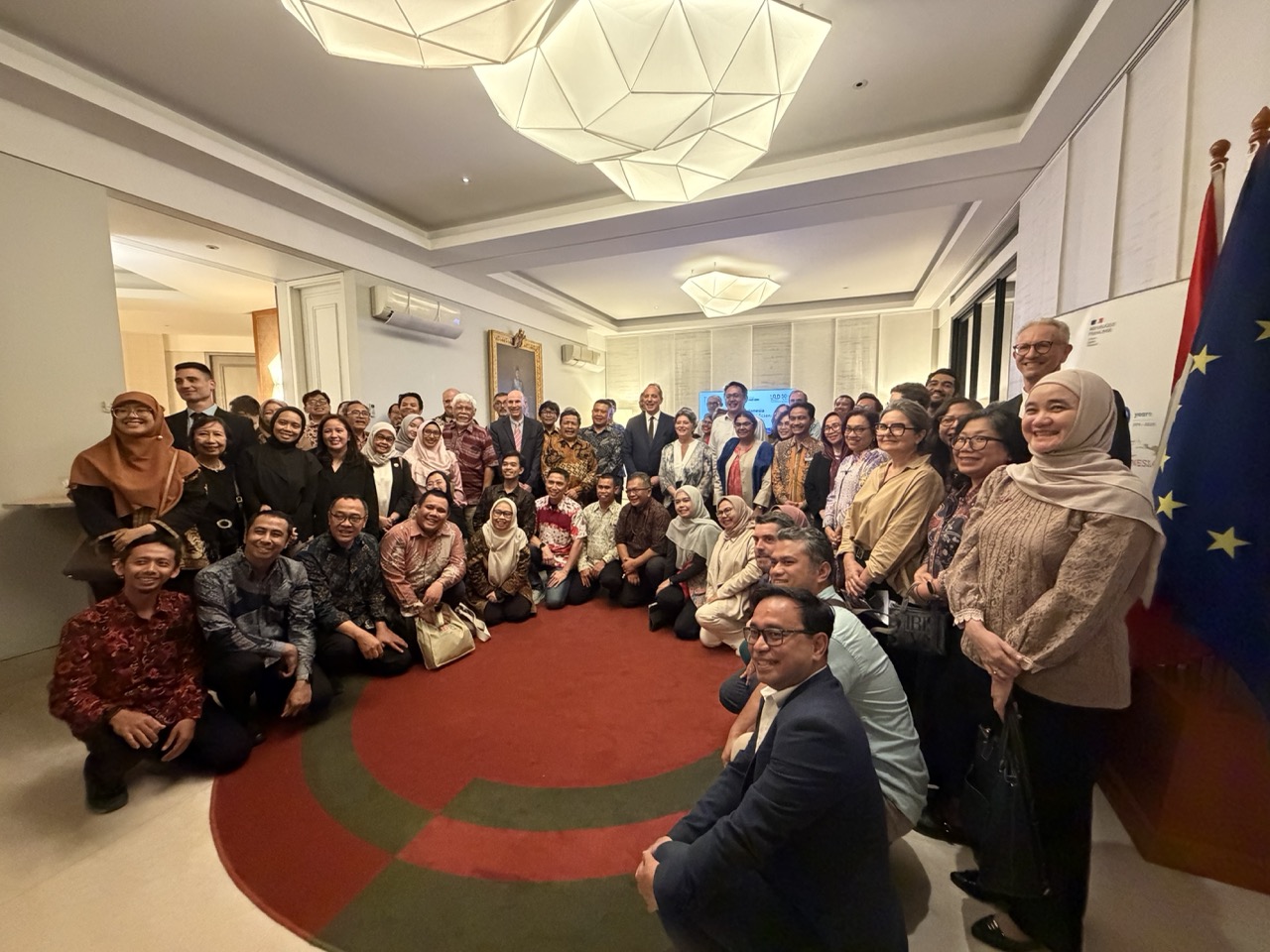 Reception marking 50 years of France–Indonesia scientific partnership at the French Ambassador's residence.