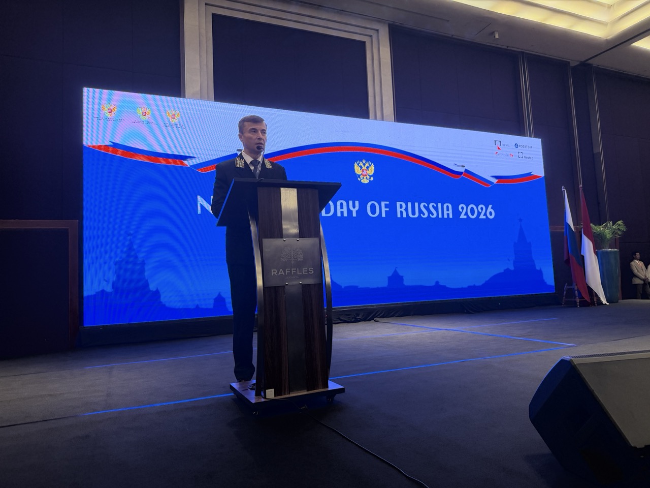 Ambassador Sergei Tolchenov delivered the opening remarks during the National Day of Russia reception