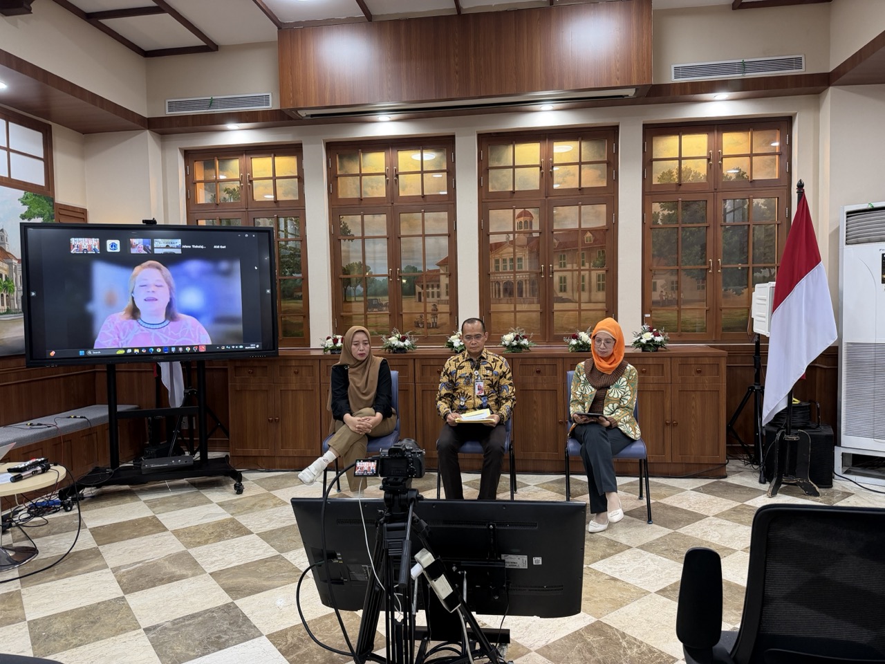 Museum leaders and international participants gathered in person and online during the ICOM CECA 2026 press briefing at Jakarta City Hall, highlighting Indonesia's readiness to host the global museum education conference.