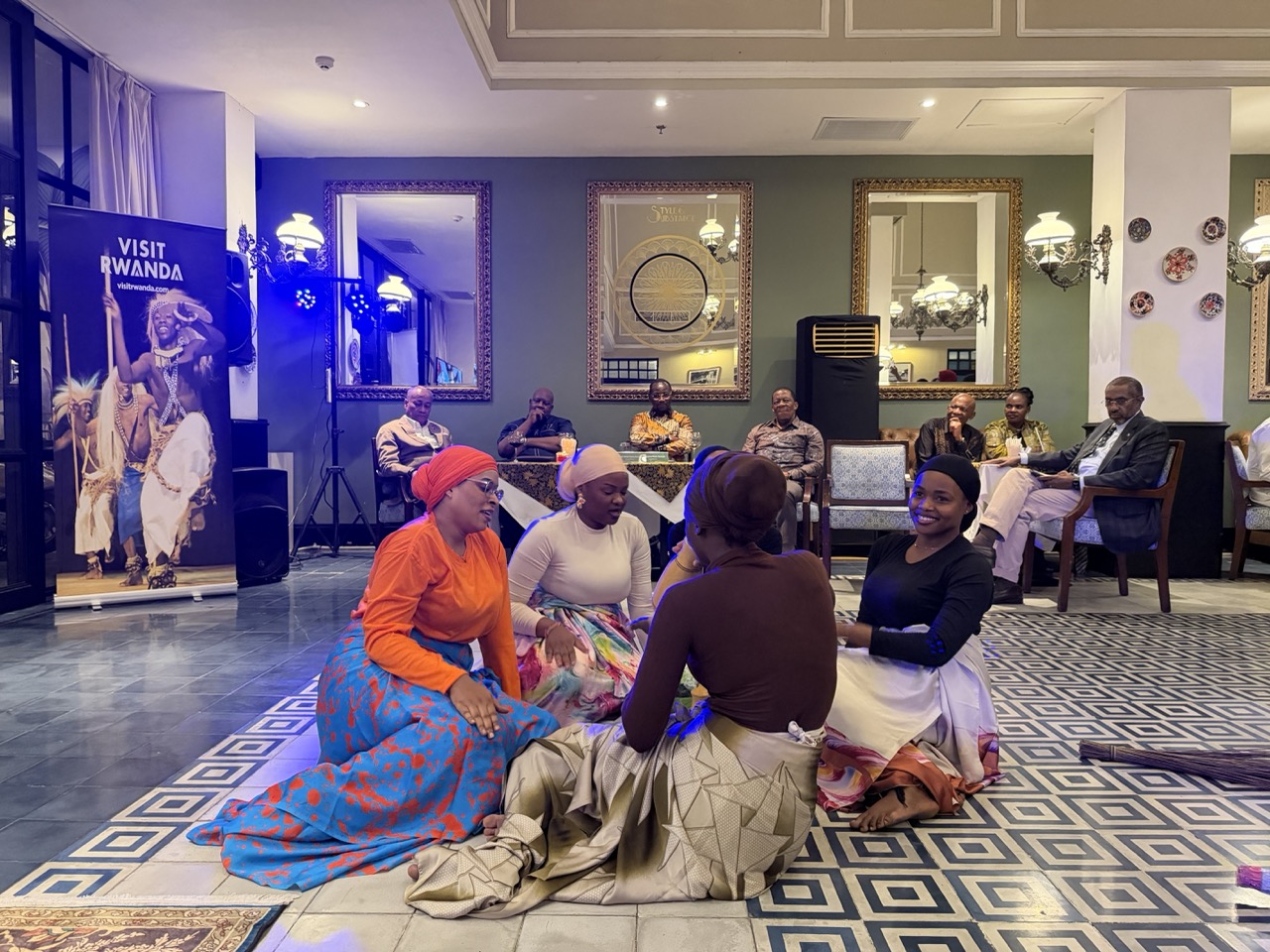 Rwandan dancers bring the spirit of Umuganura to life through movement, rhythm and song, while foreign dignitaries, including ambassadors from other African countries, look on.