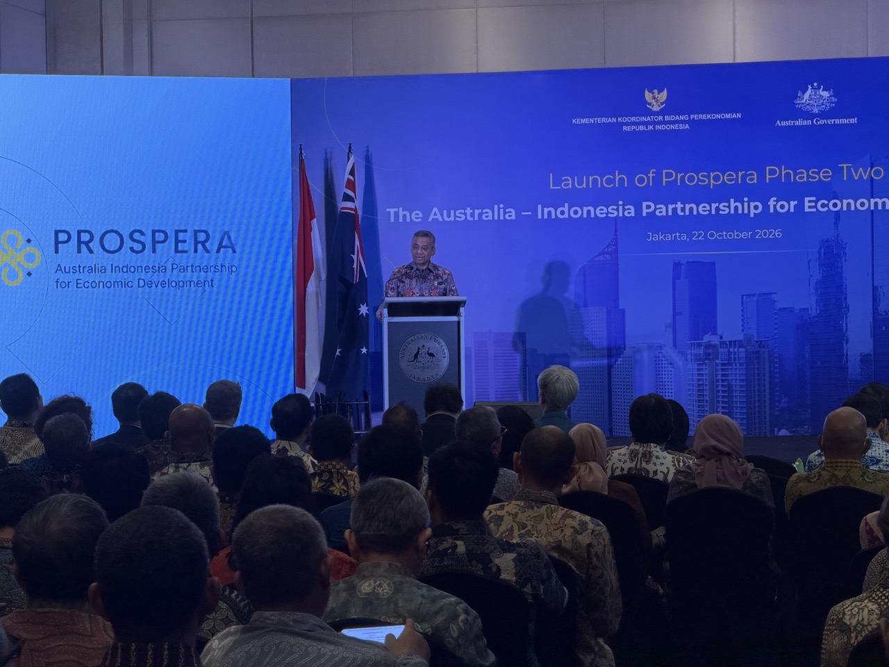 Indonesian Finance Minister Suahasil Nazara delivers remarks at the Prospera Phase II launch in Jakarta, October 22, 2026.