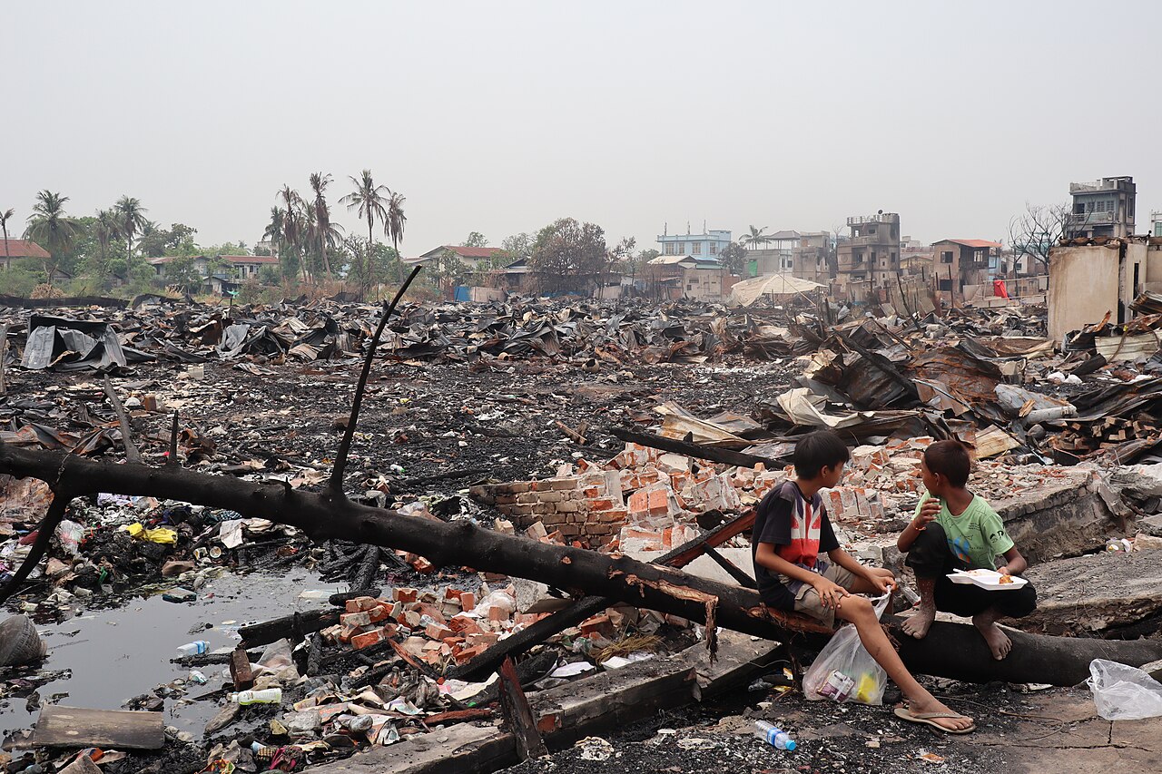 Sein Pan Ward, Mandalay seen after being engulfed in flames due to the earthquake