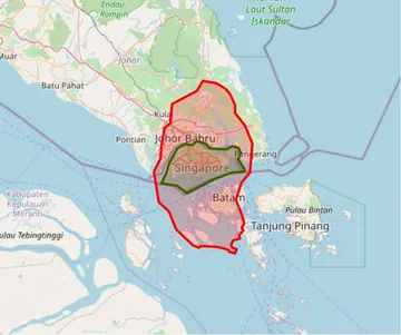 Singapore (green) vs Bahrain (red) size comparison