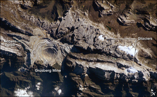 Satellite view on Grasberg mining site | Public Domain via Wikimedia Commons